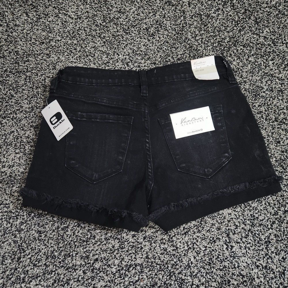 Kancan Black Jean Shorts Button Fly Mid Rise Stretch Destressed Grunge Emo Sz 25 - Picture 7 of 10
